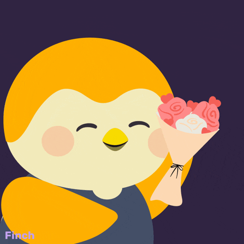 a penguin is holding a bouquet of flowers and the words go out with me