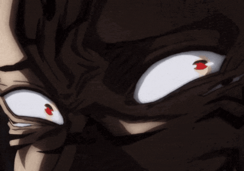a close up of a cartoon character 's face with white eyes