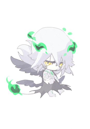 a drawing of a person with wings and a green flame around them