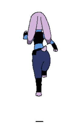 a pixel art of a bunny standing on one leg with its arms outstretched