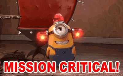 a minion is standing in front of a cactus with the words mission critical written on it