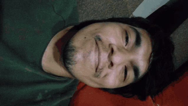 a close up of a man 's face with a beard