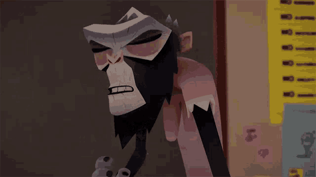 a cartoon monkey is standing in front of a bulletin board with sticky notes on it