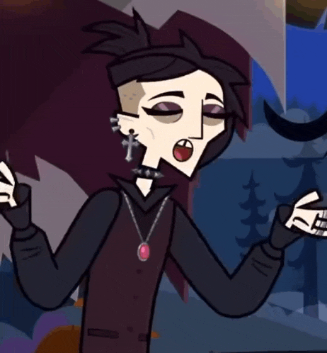 a cartoon character with a cross earring is smiling and making a hand gesture