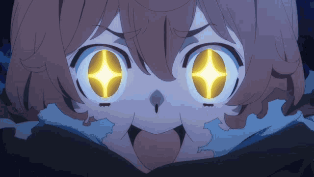 a close up of a cartoon character 's eyes with a star shaped pupil