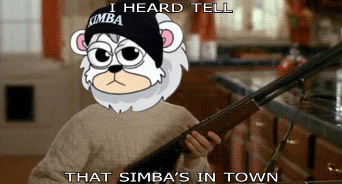 a cartoon bear wearing a kimba hat is holding a rifle