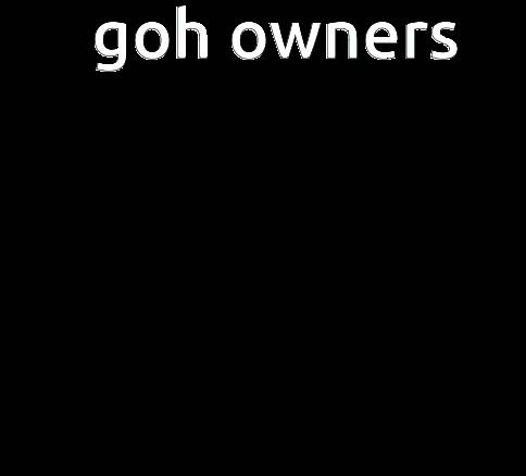 a group of fat people are standing in front of a fence with the words goh owners above them
