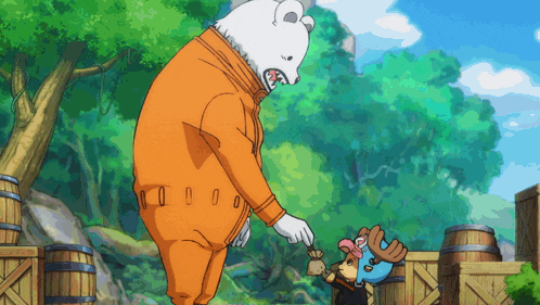 a cartoon of a bear standing next to a smaller bear holding a bag of money