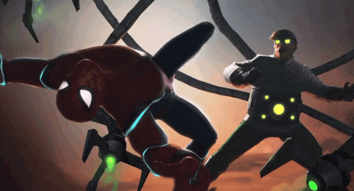a cartoon of spider-man and doctor octopus fighting