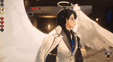 a video game character with angel wings and a halo around his head