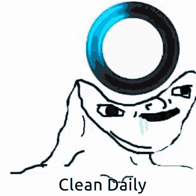 a black and white drawing of a person with a circle on their head and the words clean daily below it