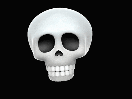 a white skull on a black background with a few teeth