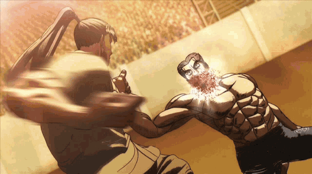 a cartoon of a man kicking another man in the chest