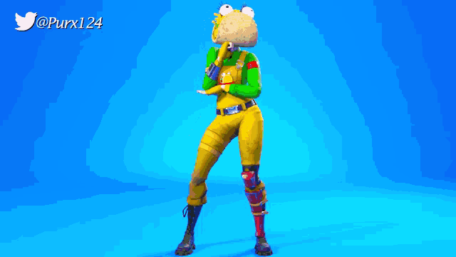 a cartoon character with a hamburger on his head is standing on a blue background