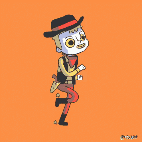 a cartoon of a ghost running on an orange background by foxadhd