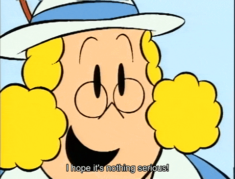 a cartoon character with blonde hair and glasses says i hope it 's nothing serious