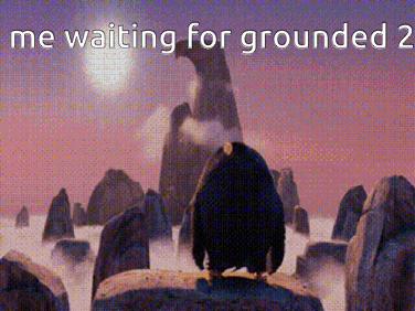 a penguin sitting on top of a rock with the words me waiting for grounded written below it .