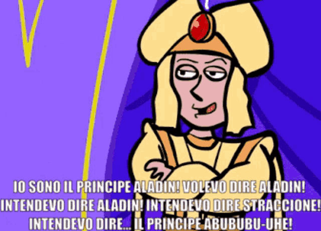 a cartoon of a man in a turban with the words io sono il principe aladdin