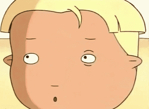 a cartoon boy with blonde hair is making a funny face .