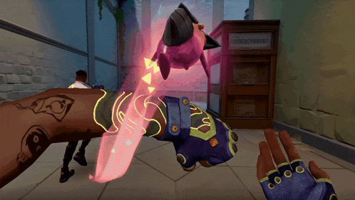 a person in a video game is holding a knife in their hand