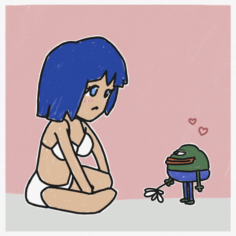 a cartoon drawing of a girl and a frog