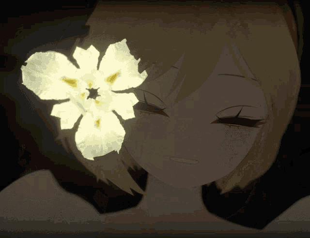 a girl with a flower in her hair is smiling