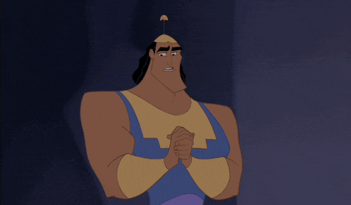 a cartoon character is smiling with his hands folded in front of his chest
