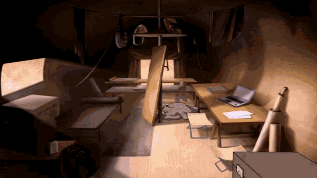 a computer screen shows a room with a laptop on a table