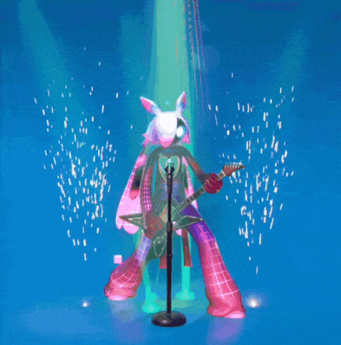 a cartoon character is singing into a microphone while holding a guitar