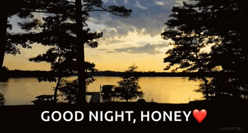 a picture of a lake with the words " good night honey " on it