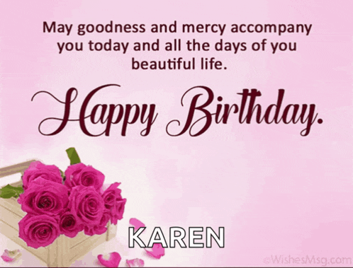 a birthday card for karen with pink roses and petals