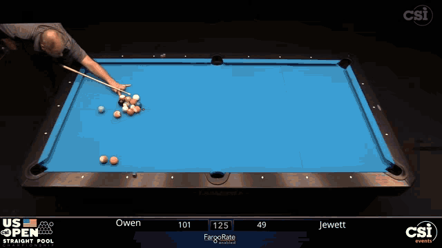 a pool table with a player named owen playing