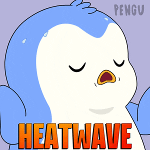 a cartoon of a penguin with the words heatwave written on it