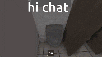 a man in a video game with the words hi chat