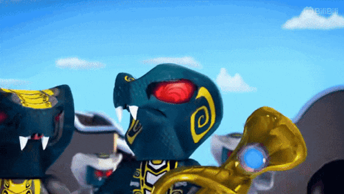 a cartoon of a snake playing a trumpet with a blue sky behind him