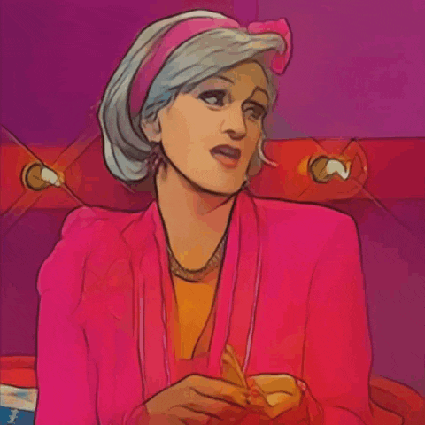 a cartoon of a woman wearing a pink jacket and a pink headband