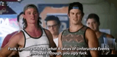 a group of men are standing next to each other and one of them says " lemony snicker "
