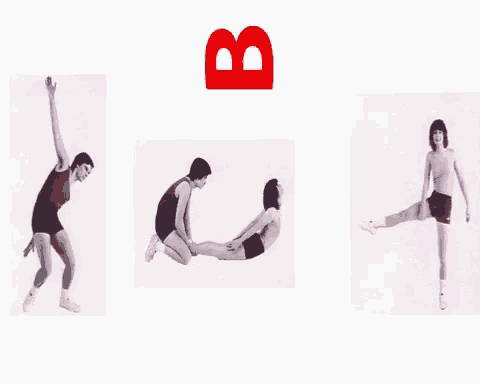 a black and white photo of a man and a woman doing exercises
