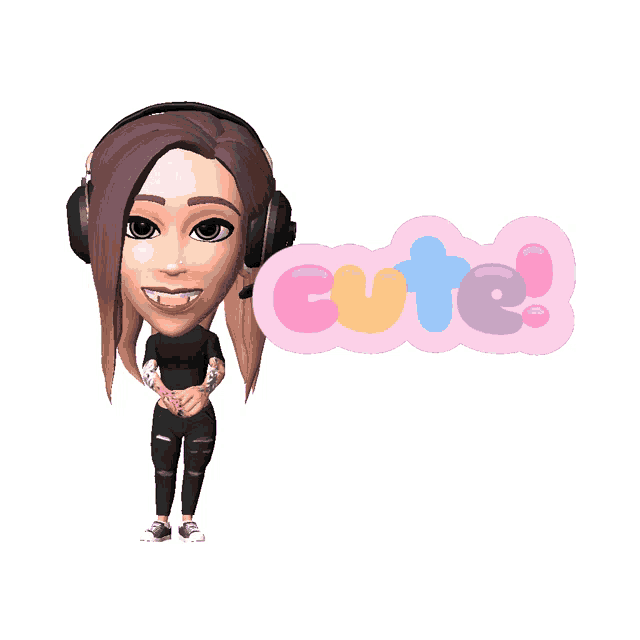 a cartoon girl wearing headphones is next to a cute sign