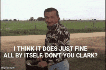a man standing on a dirt road with the words " i think it does just fine all by itself "