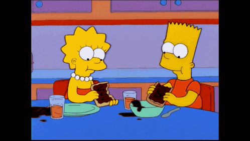 bart and lisa simpson are sitting at a table eating toast