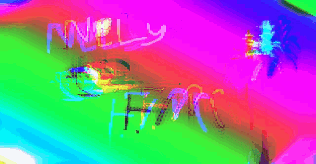 a rainbow colored background with the words nelly fm written in neon