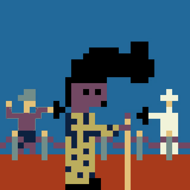 a pixel art of a man in a yellow jacket