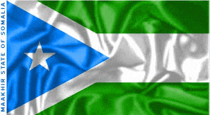 a blue white and green flag with a white star on it