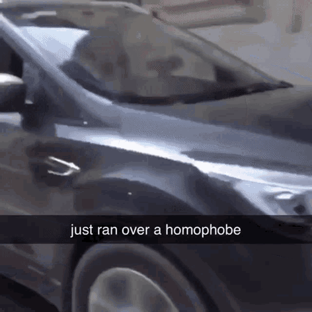 a picture of a car with the words just ran over a homophobe