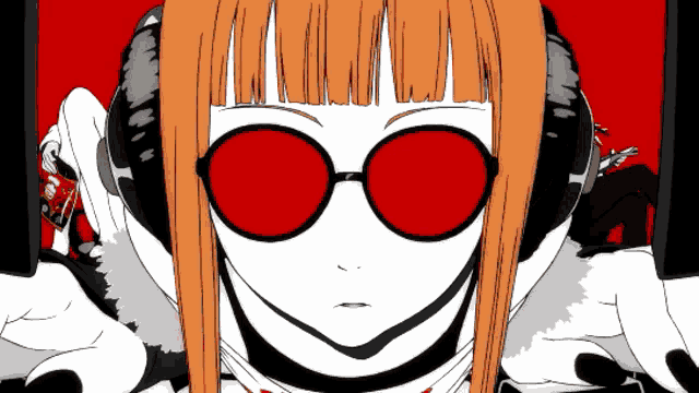 a drawing of a girl wearing red sunglasses and headphones