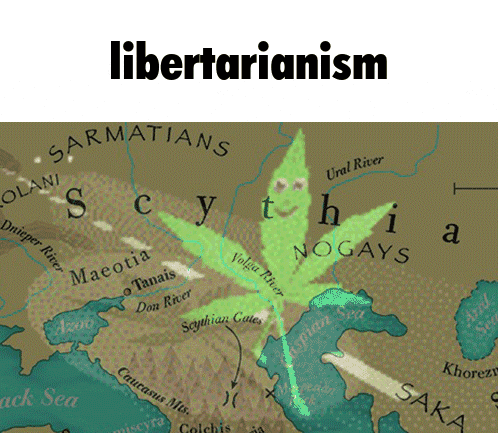 a map with a green marijuana leaf and the words libertarianism on the top