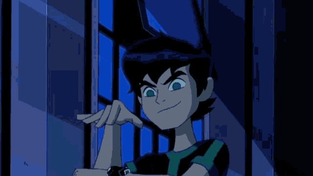 a cartoon character with green lights coming out of his eyes