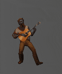 a pixel art image of a man playing a guitar