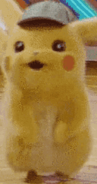 a close up of a pikachu wearing a hat .